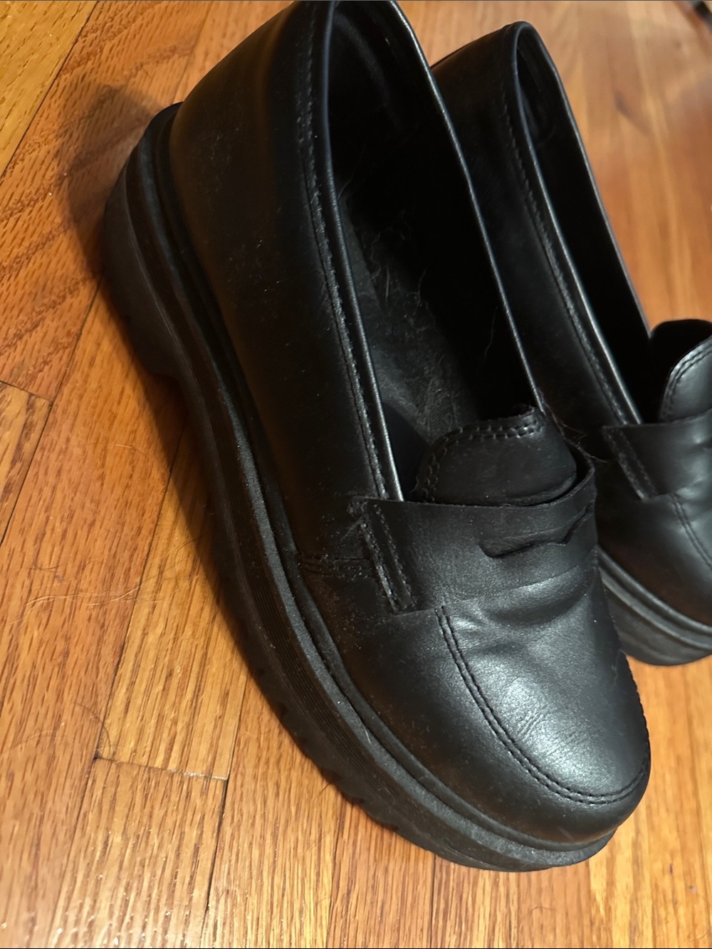 Black Leather Platform Penny Loafers